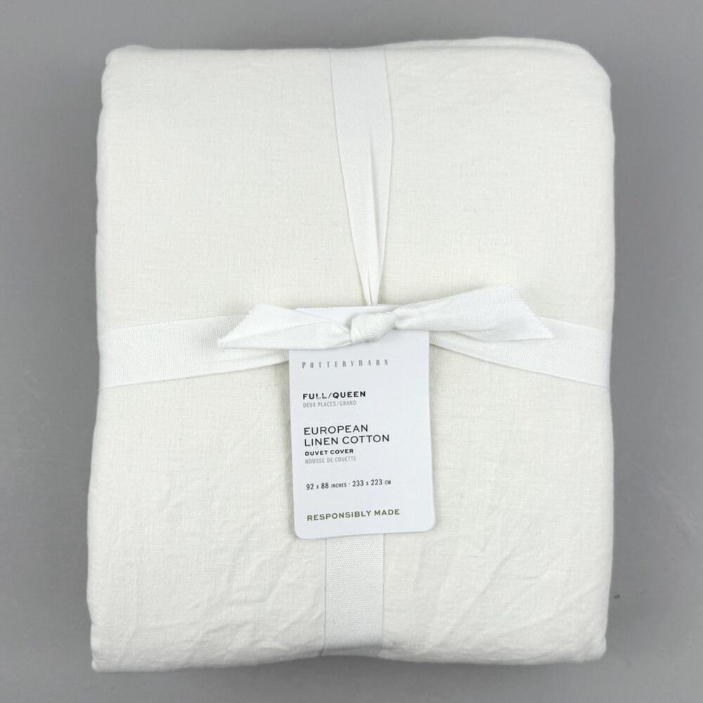 Pottery Barn Duvet Cover FULL / QUEEN European Linen Cotton White New Bedding